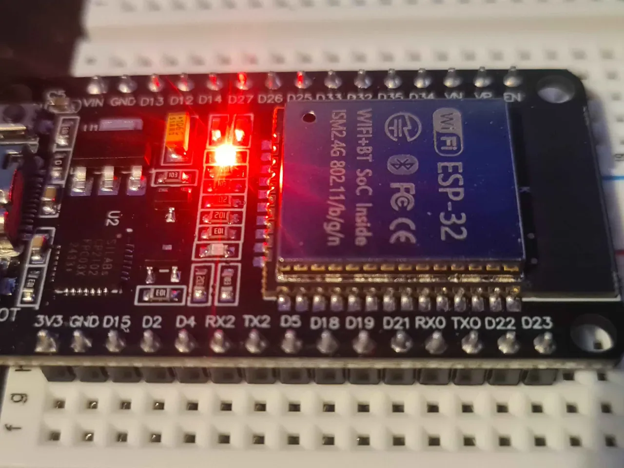 Close-up of the ESP32 development board used for EVIL-GOTCHI
