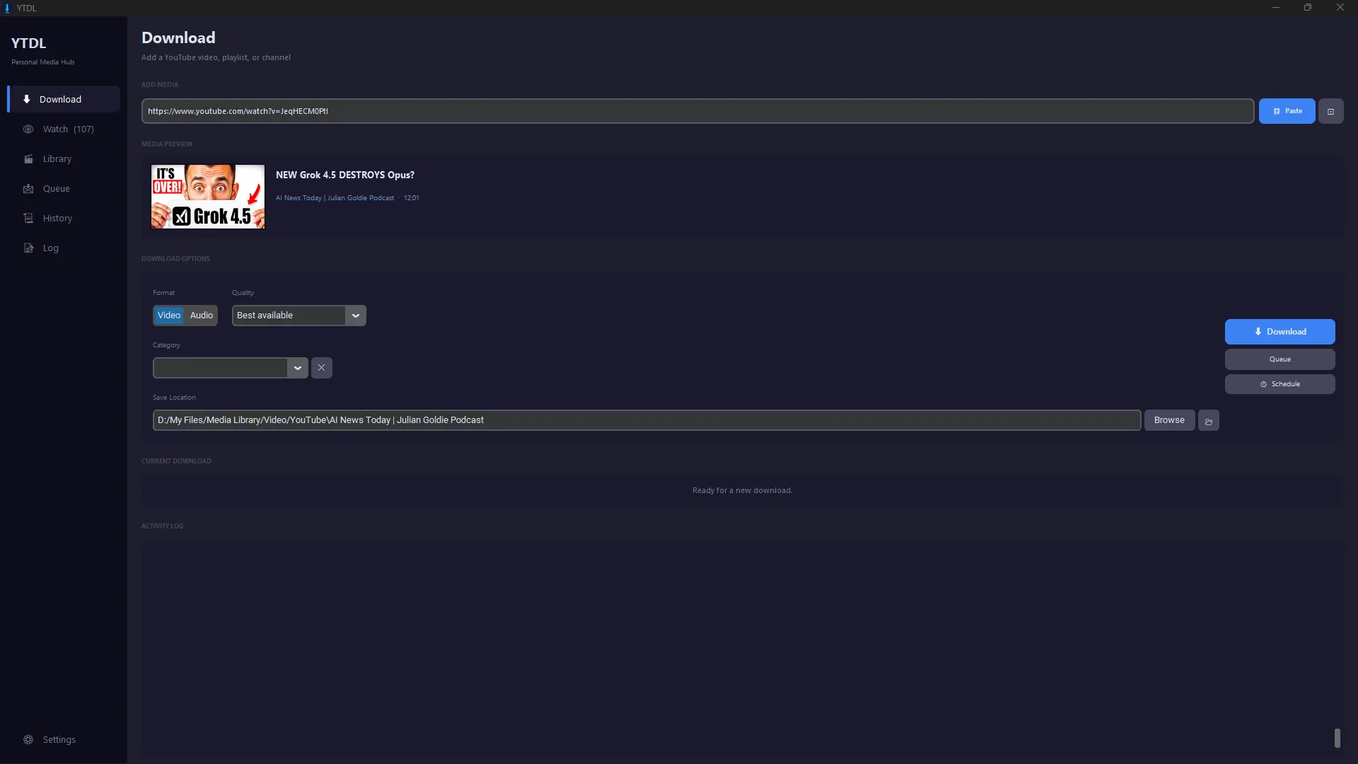 YTDL Download Screen